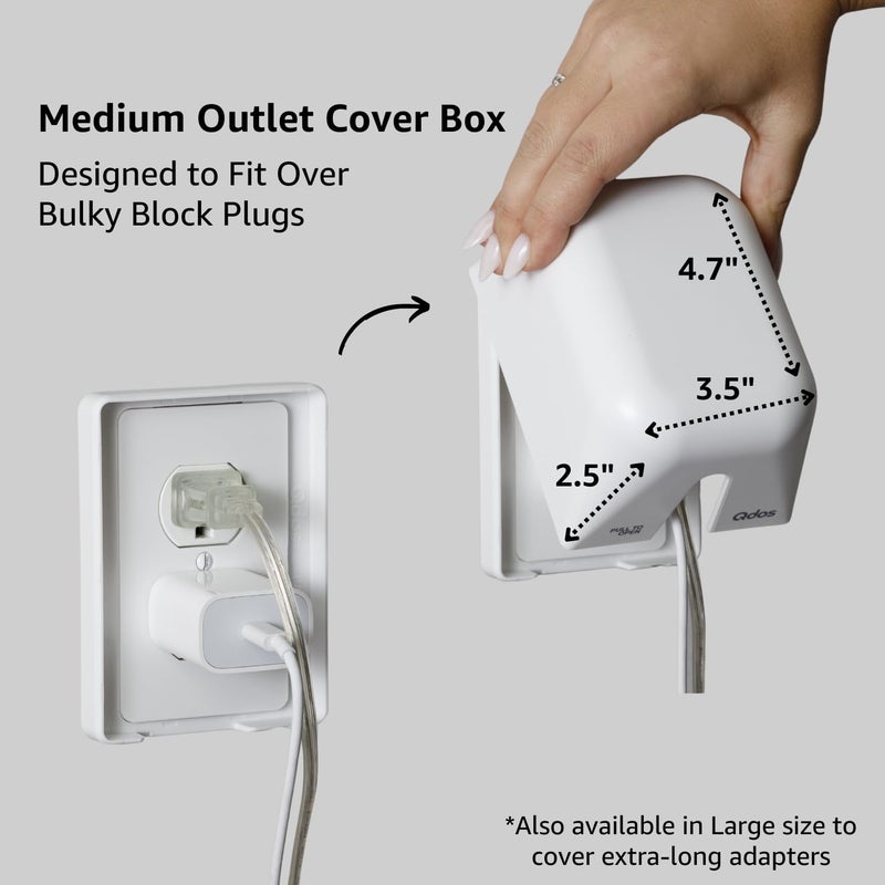 QDOS Safety Medium Outlet Cover Box for Baby Proofing Outlets| Secure Hidden Lock | Generous Interior for Medium Sized Charging Blocks & Adapters | Modern Universal Design | Easy Install | 1 Pack - Image 2